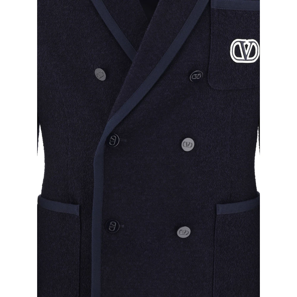 Valentino Bouclé Wol Blazer met V Logo Borduursel Blue Heren