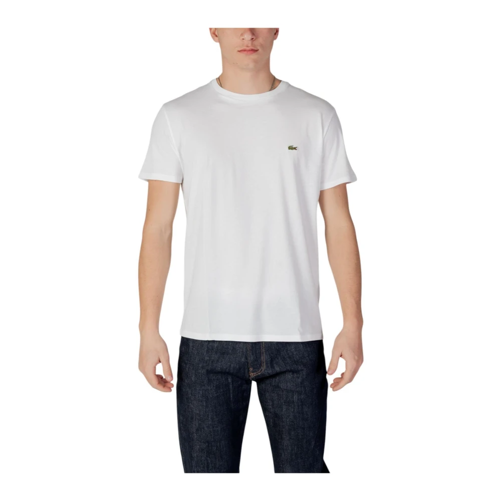 Lacoste Vit Rundhalsad Kortärmad Bomulls-T-Shirt
