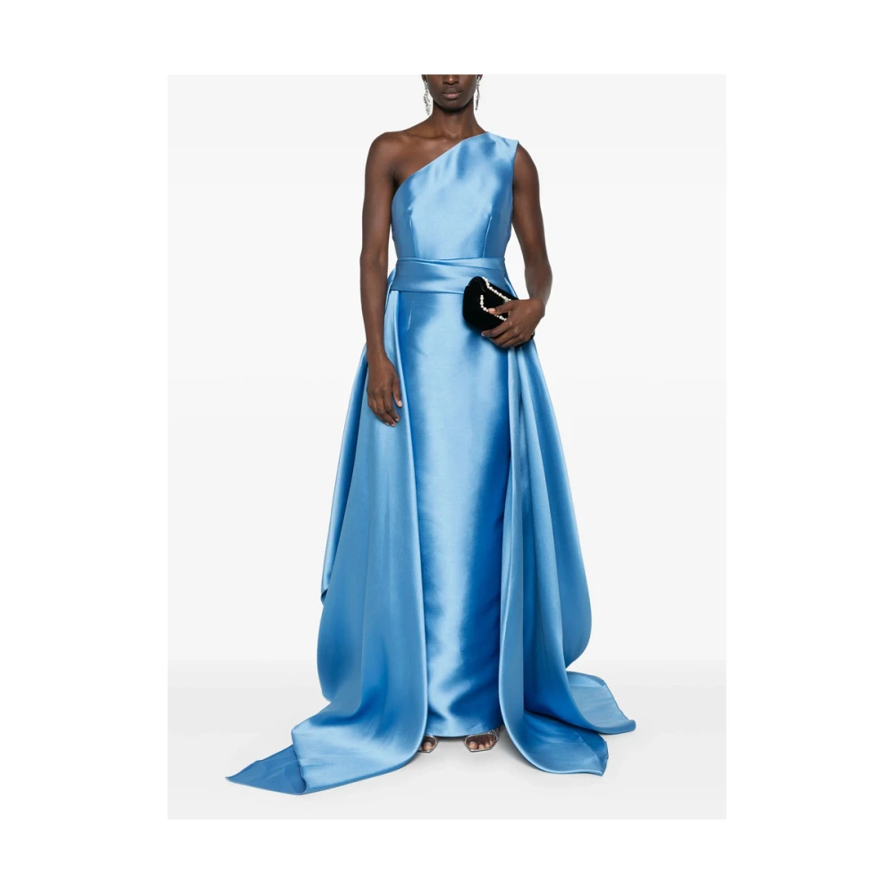 Solace London Blauwe Satijnen One-Shoulder Jurk Blue Dames