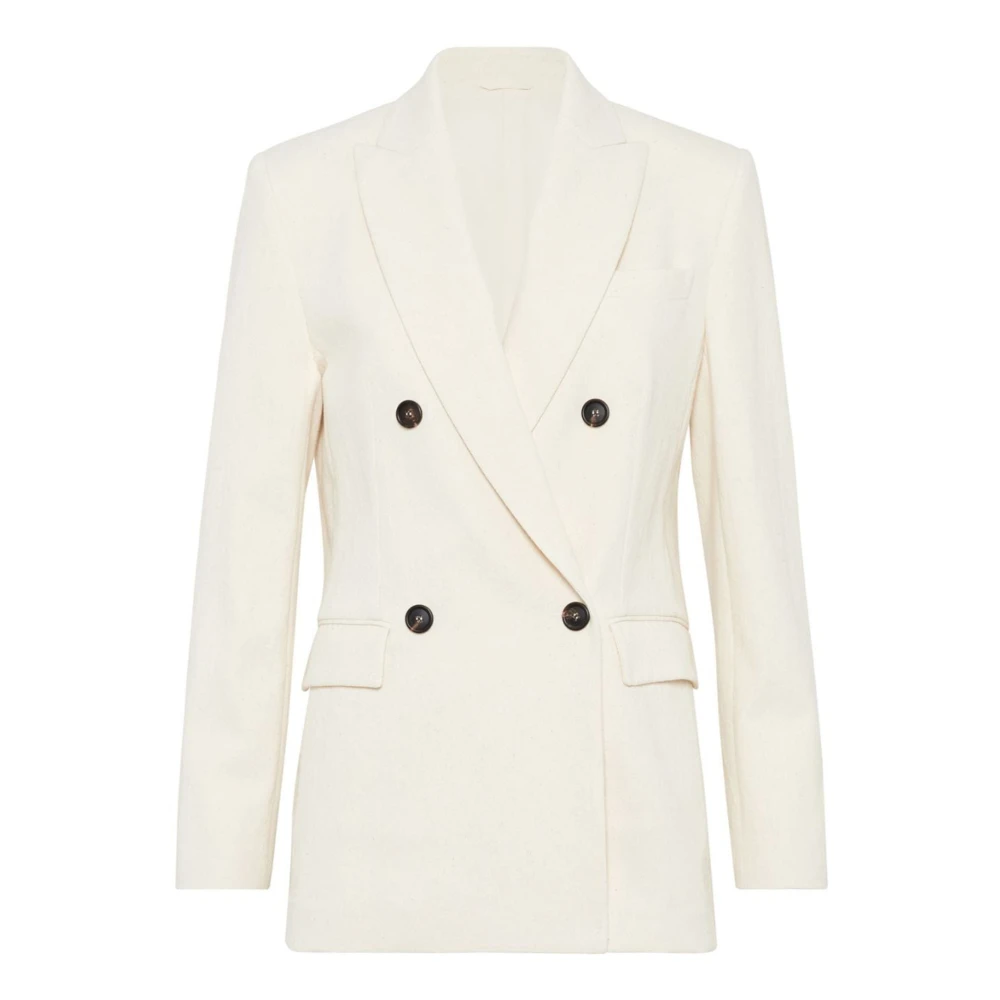 BRUNELLO CUCINELLI Dubbelbreasted katoen en wol blazer Beige Dames