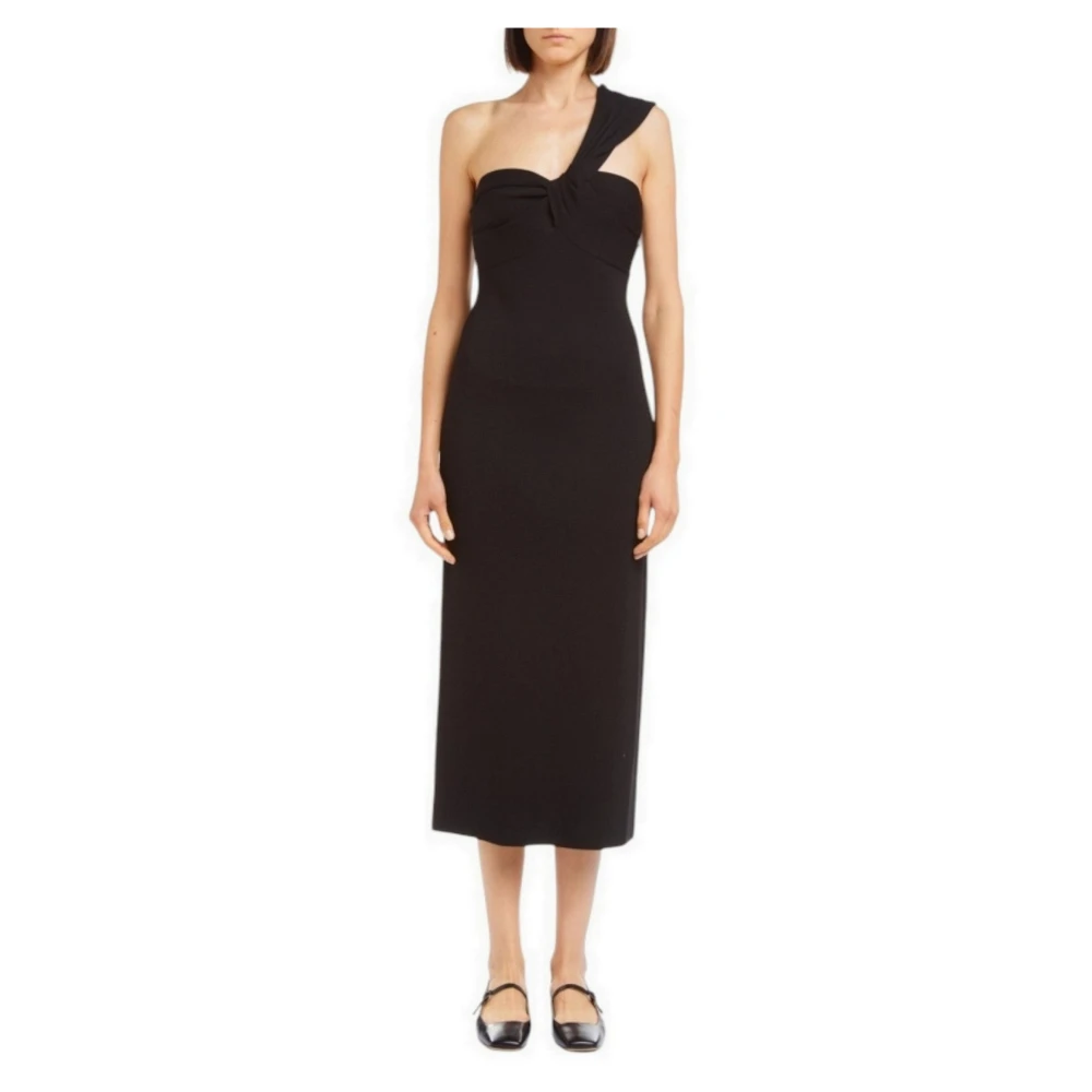 P.a.r.o.s.h. Zwarte One-Shoulder Jurk met Strik Black Dames