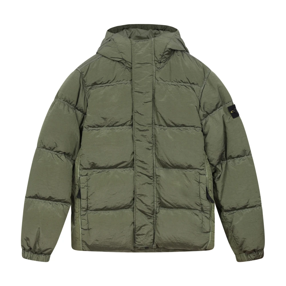 Stone Island Green Winter Jackets, Unisex, 12 Y, Sage Puffer Jacket With Hood