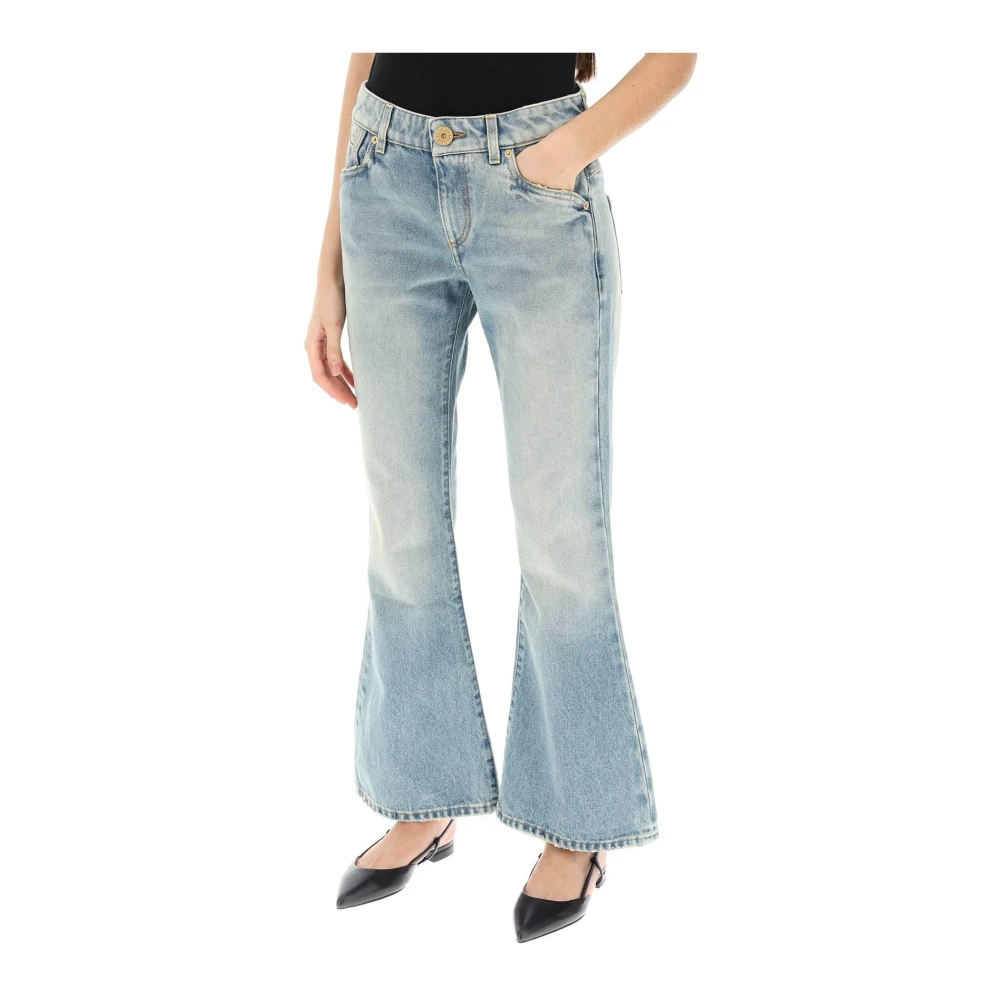 Balmain Western Style Crop Bootcut Jeans Blue Dames
