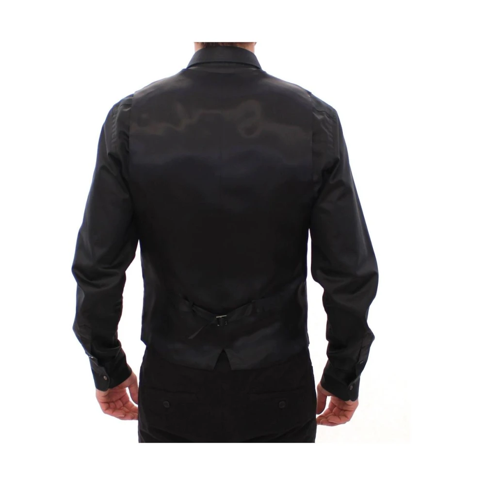 Dolce & Gabbana Grijze Gestreepte Vest Verstelbare Taille Gray Heren