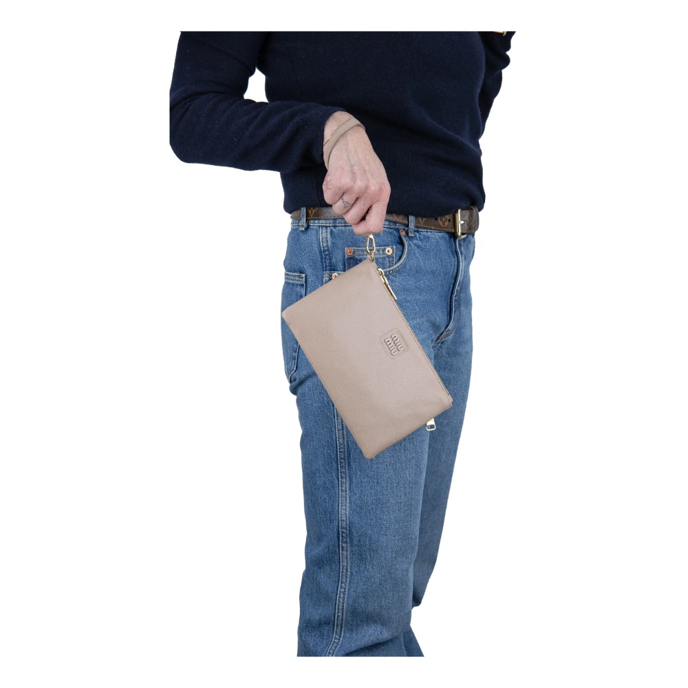Miu Leren handtas met ritssluiting Beige Dames