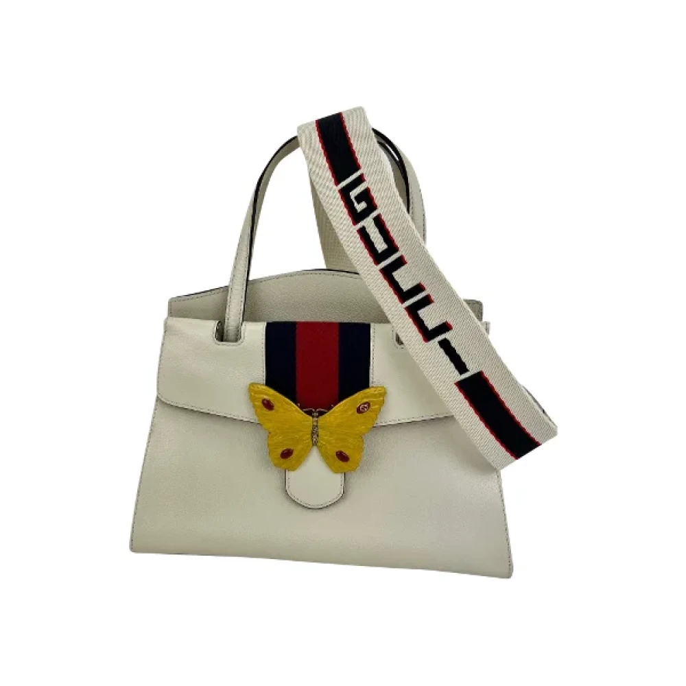 Gucci Vintage Authentieke tweedehands Gucci Linea Medium Totem Web Stripped Yellow Butterfly Tas White Dames