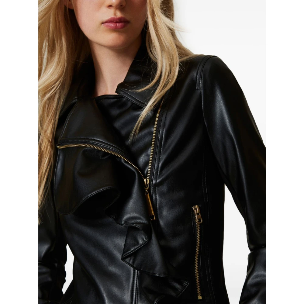 Twinset Imitatie Leren Biker Jas Black Dames