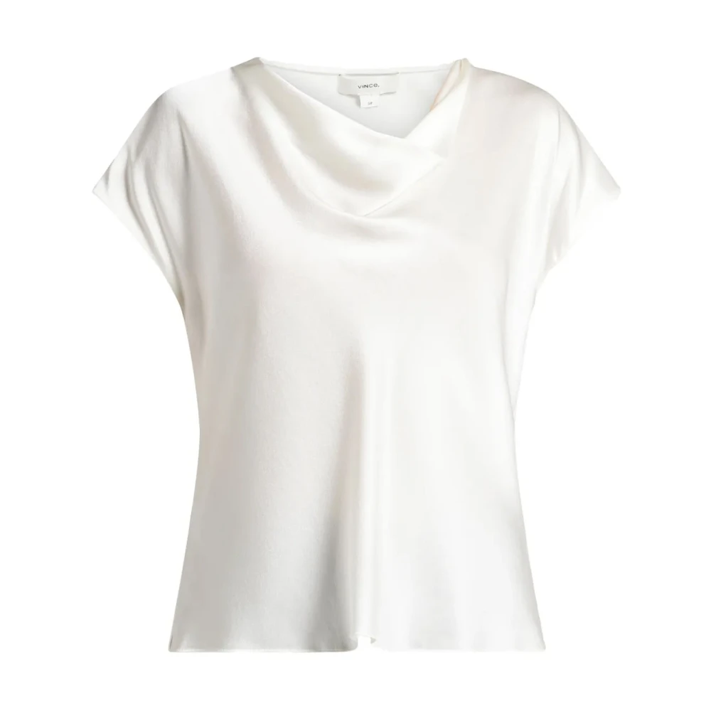 Vince Women's White Blouses, L, Silk Cowl-Neck Blouse