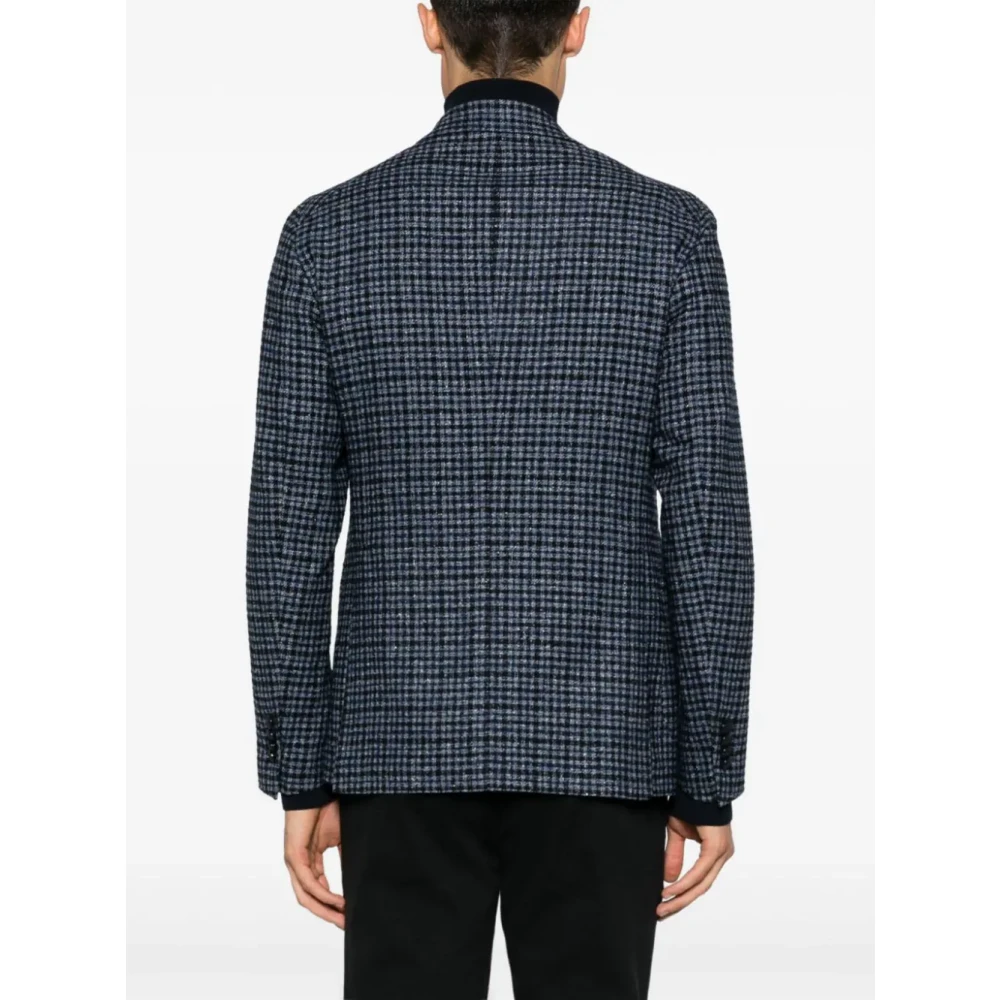 Tagliatore Geruit Patroon Blazer met Broche Detail Blue Heren
