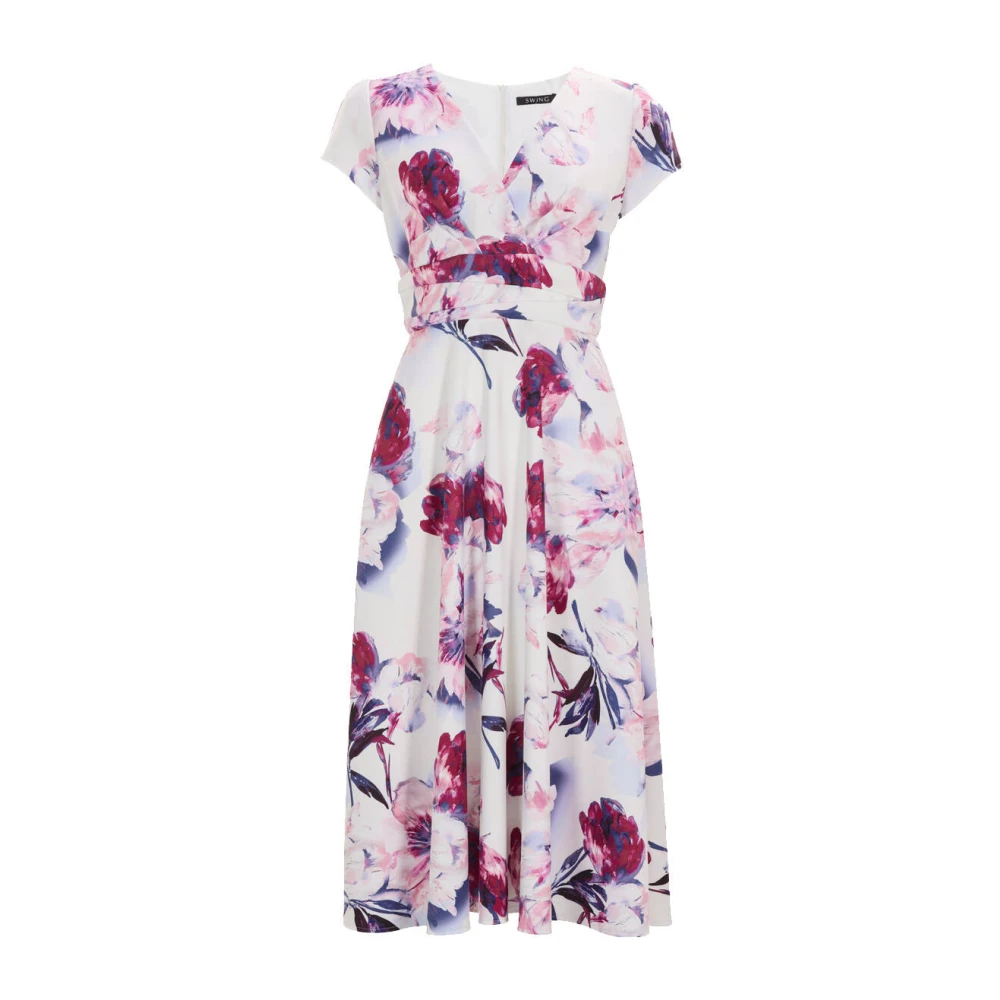 Swing Gedrukte Midi Jurk in Scuba Stof Multicolor Dames
