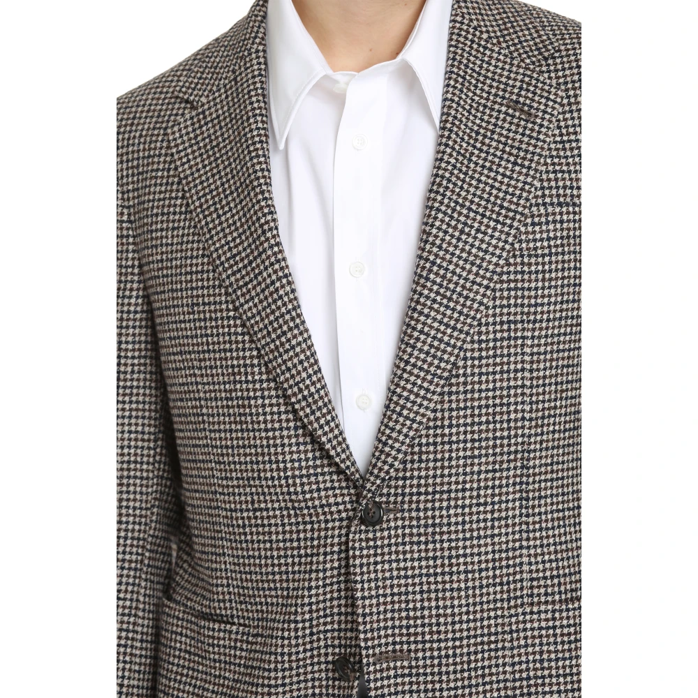 Canali Houndstooth Wollen Blazer Beige Heren