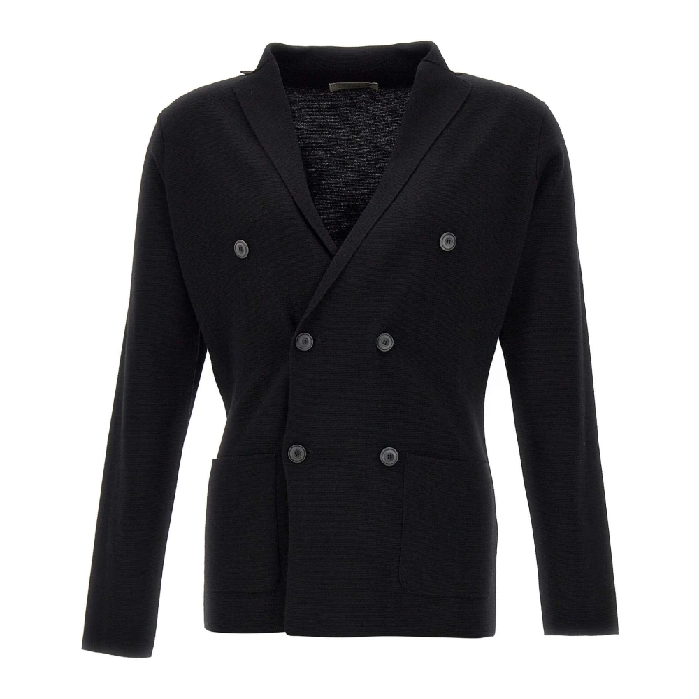 Filippo De Laurentiis Black Blazers, Male, 3XL, Milano Rib Double-Breasted Blazer