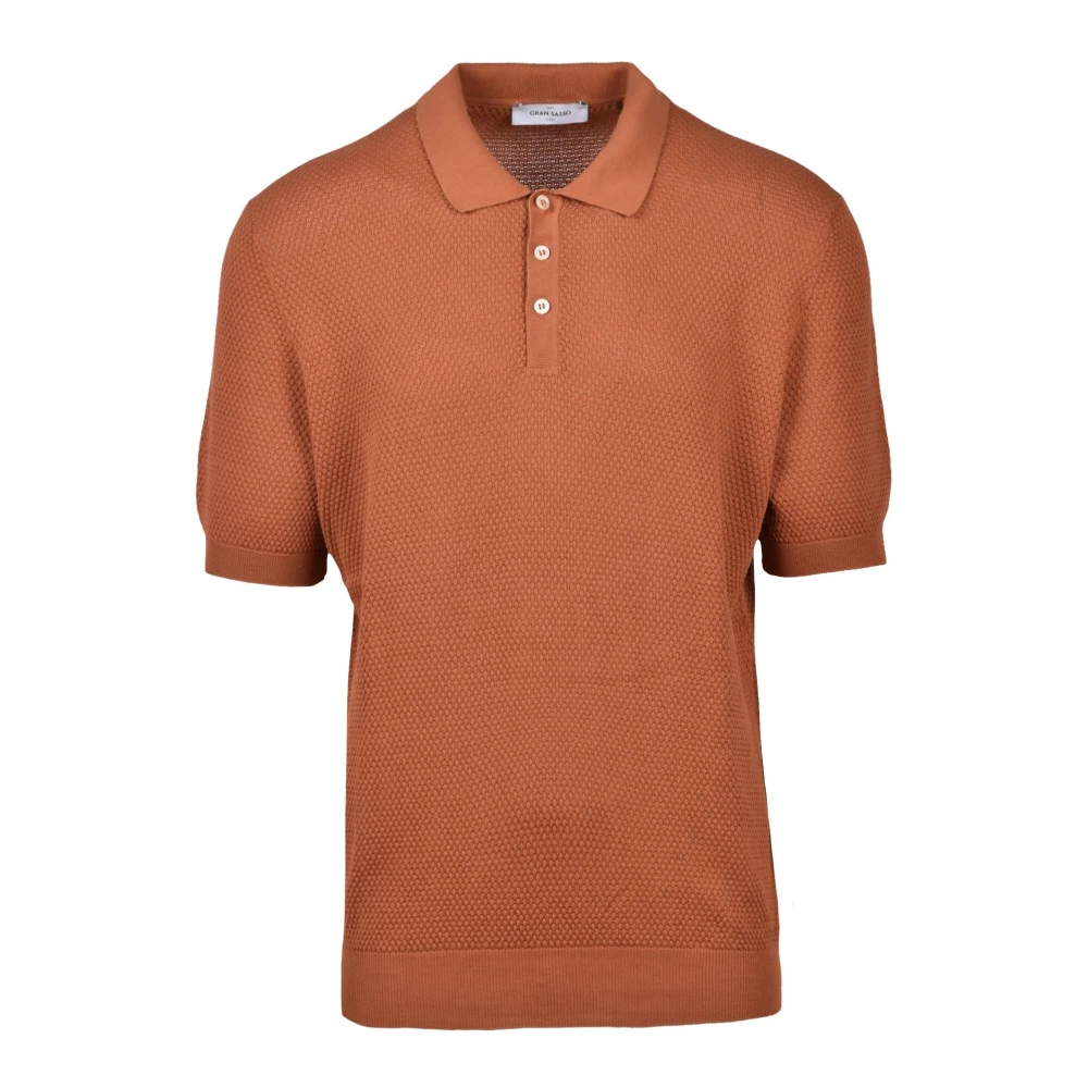 Gran Sasso Bomull Polo Stickad Modell Brown, Herr