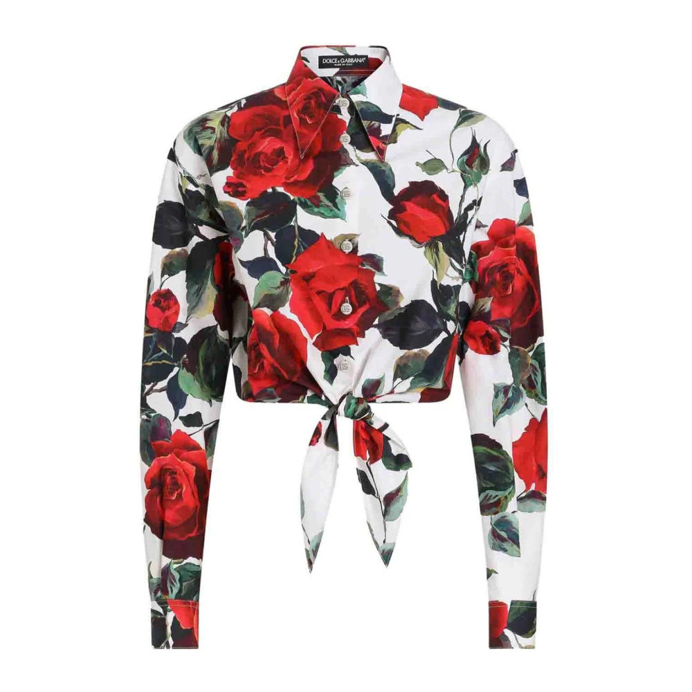 Dolce & Gabbana Rose Print Cropped Skjorta Vit Multicolor, Dam