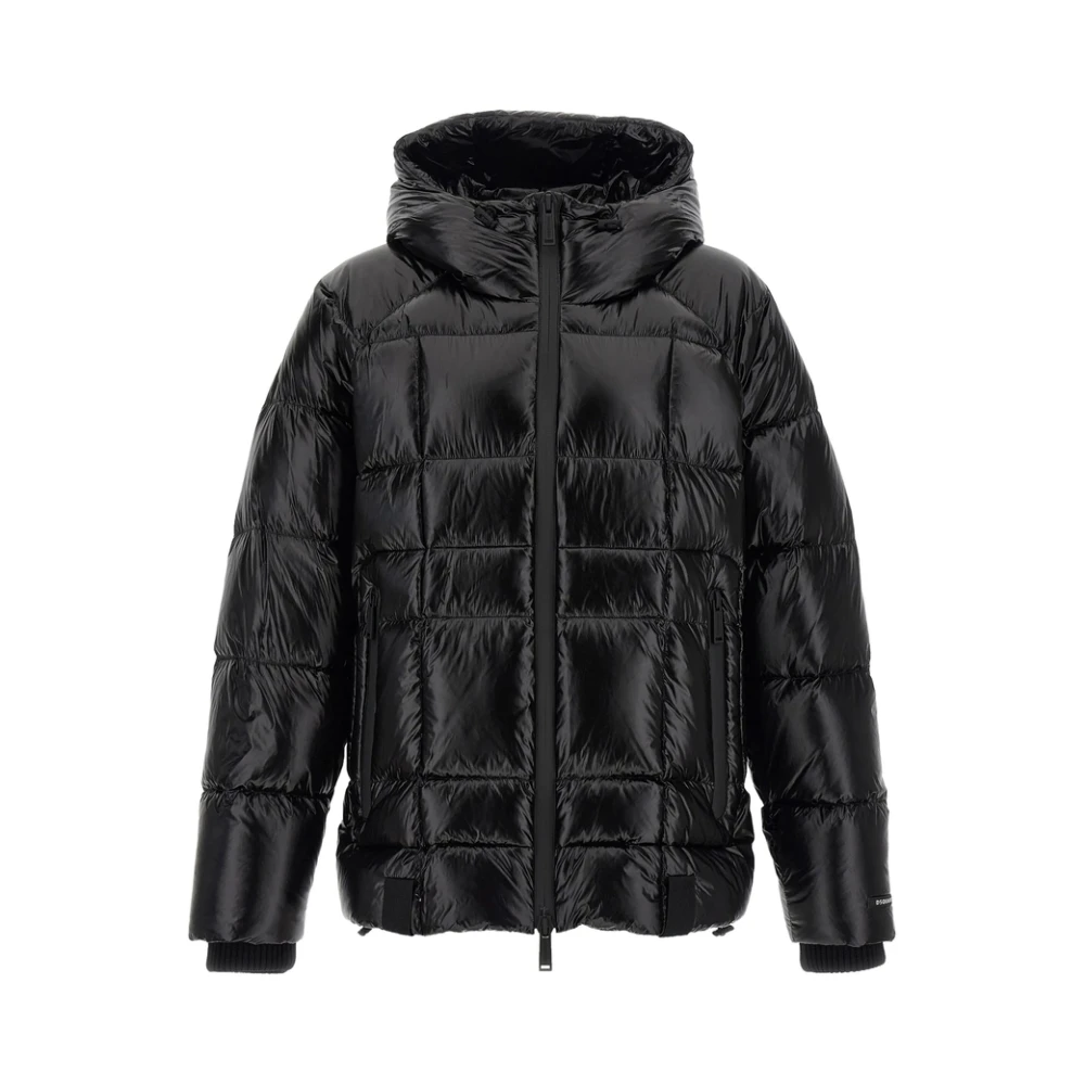 Dsquared2 Men's Black Down Jackets, L, Quilted Hooded Jacket Zip Fastening