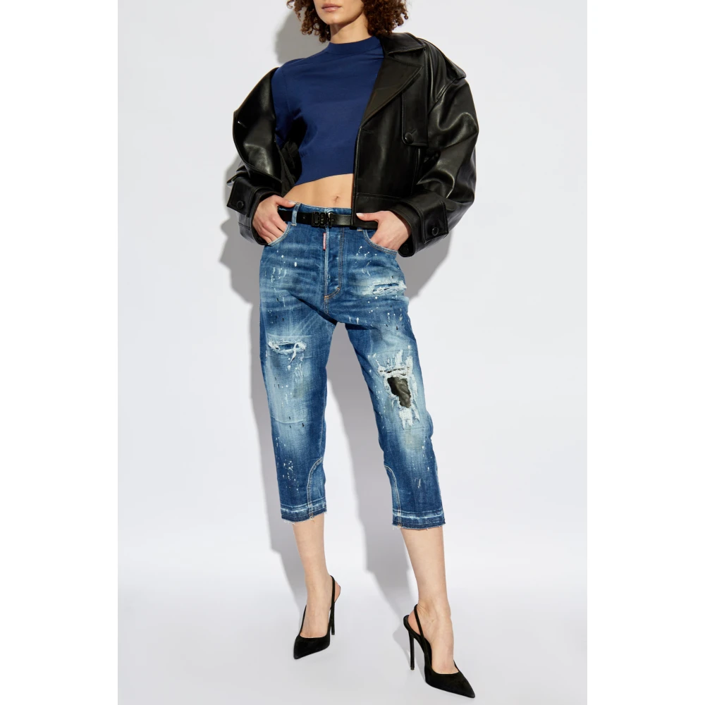 Dsquared2 Wollen top met geborduurd logo Blue Dames