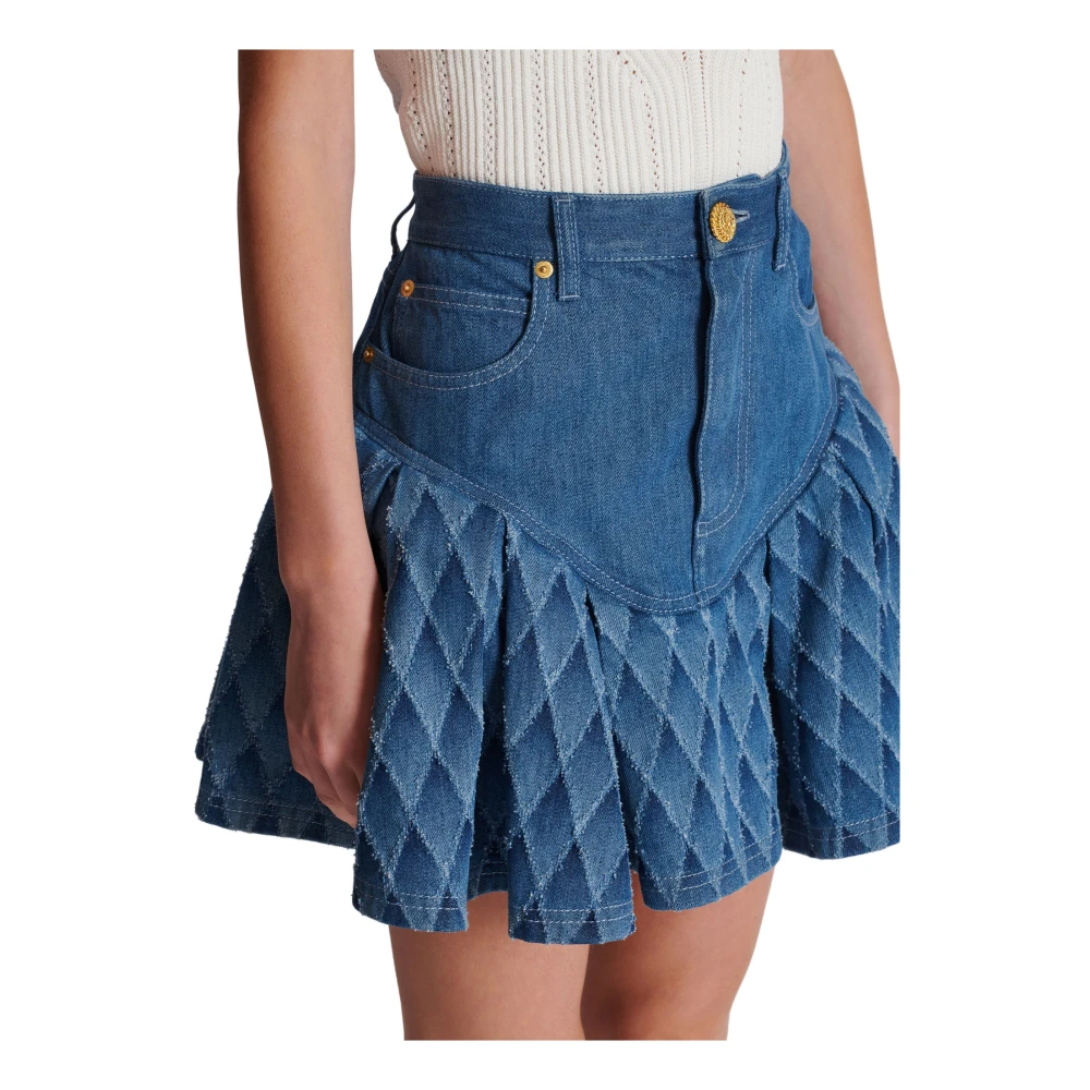Balmain Korte Denim Rok Blue Dames