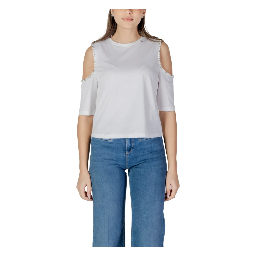 Liu Jo Hoge Taille Riem Denim Shorts White Dames
