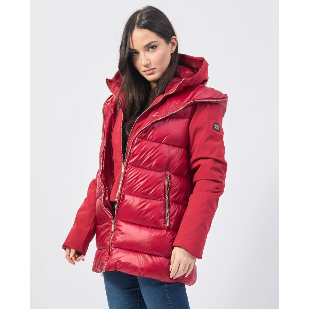 YES ZEE Rode gewatteerde jas met dubbele capuchon Red Dames