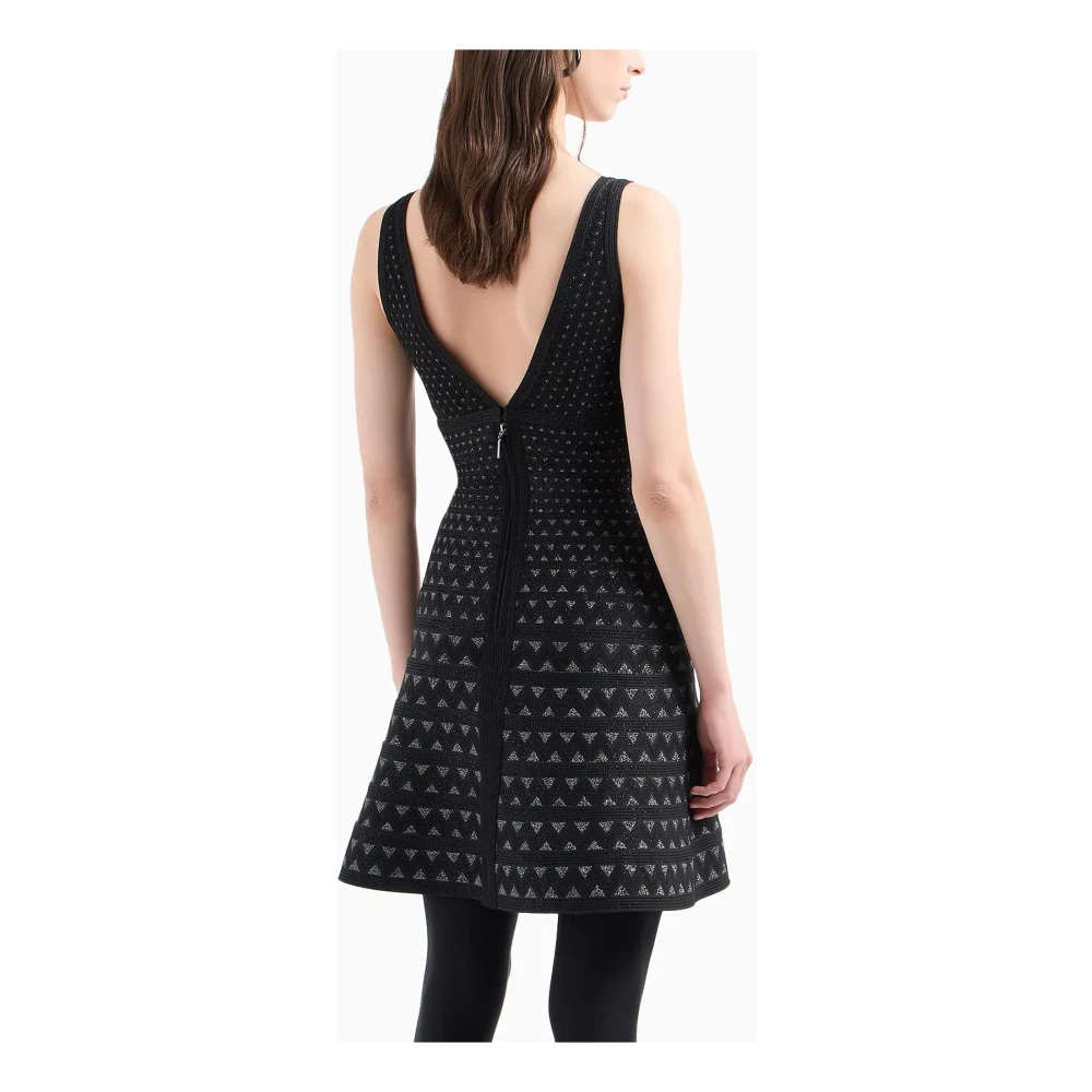 Emporio Armani Zwart Jacquard Gebreide Jurk V-Hals Black Dames