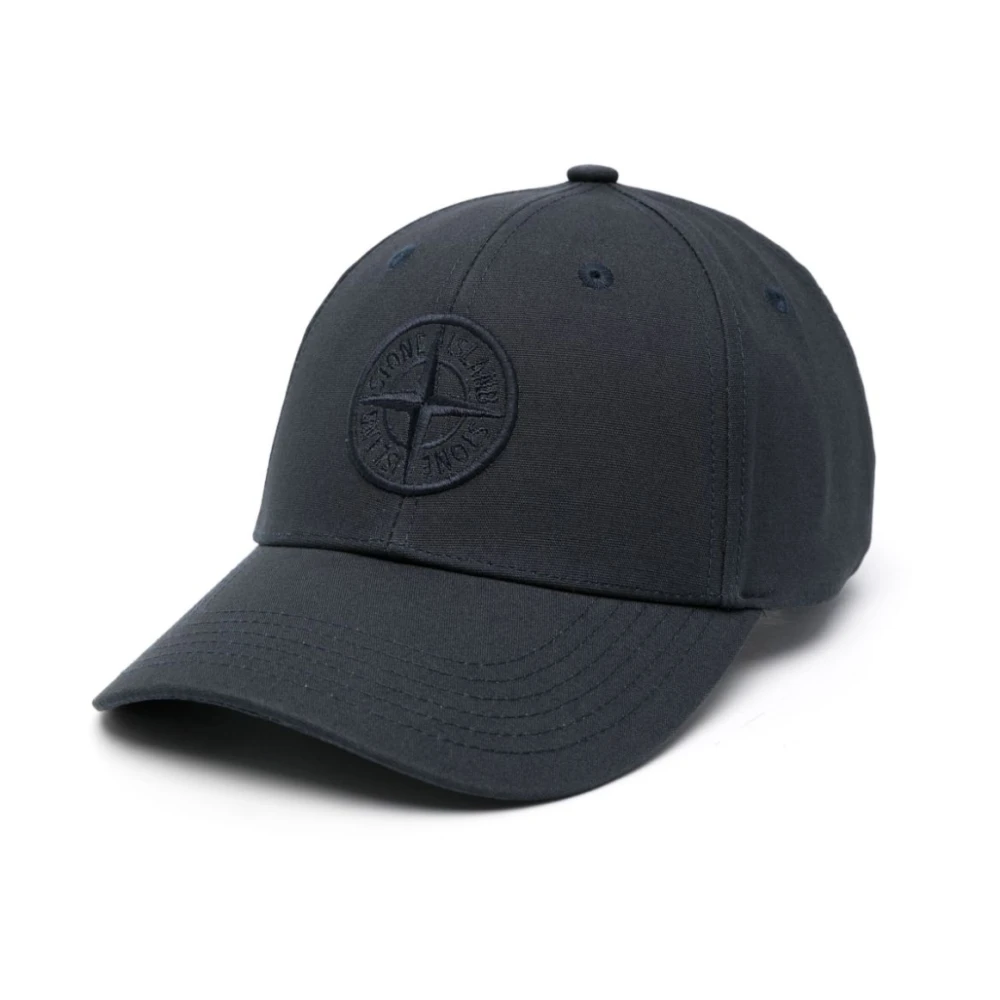 Stone Island Blauwe Katoenen Geborduurde Kompas Logo Hoed Blue Heren