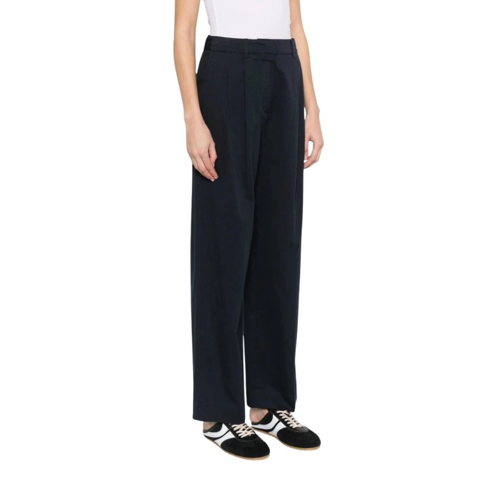 Dunst Women's Blue Double Pleated Chino Trousers - Wide Trousers - L - Trousers