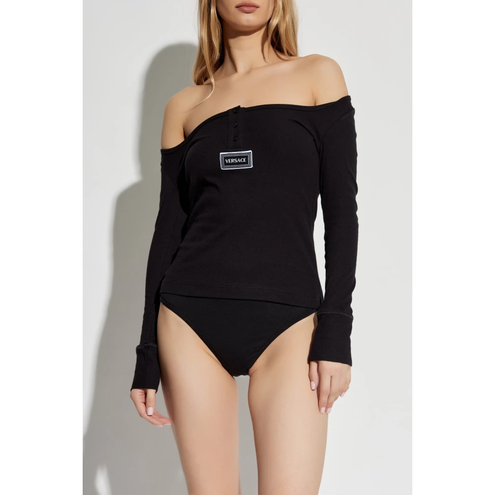 Versace Geribbelde lingerieshirt Black Dames