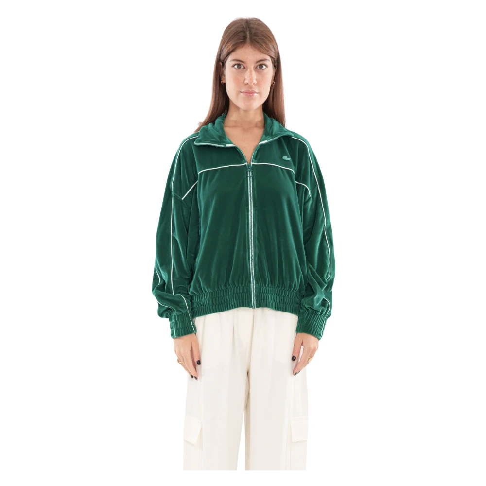 Lacoste Velour Track Jacket i IBX Green, Dam