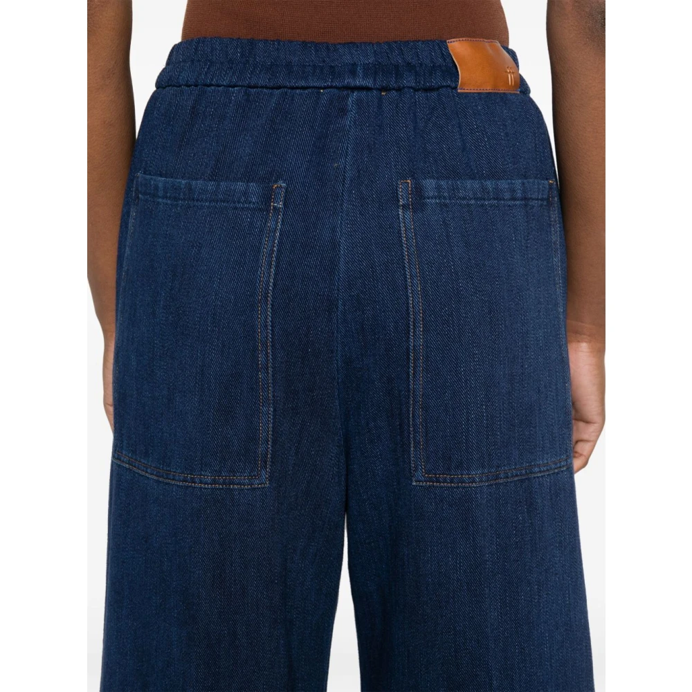 Forte Indigo Blauw Elastische Taille Broek Blue Dames