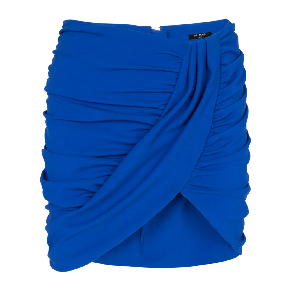 Balmain Blue Draped Jersey Skirt - Female - Short Skirts - S - Skirts