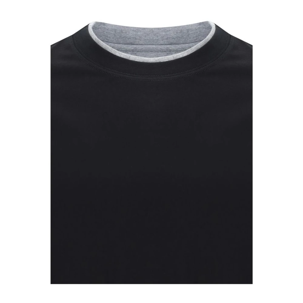 BRUNELLO CUCINELLI Monochrome Dubbellaags Katoenen T-shirt Black Heren