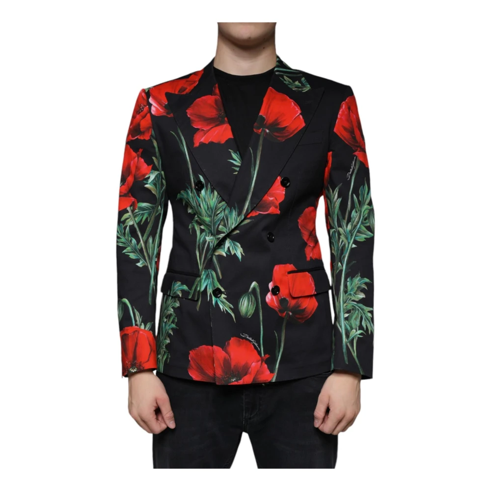 Dolce & Gabbana Zwarte Bloemenblazer met Slim Fit Multicolor Heren