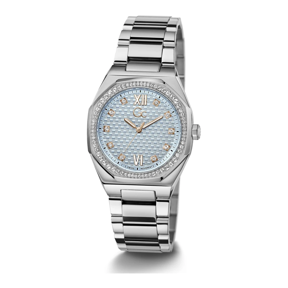 Guess Women's Silver/Blue Collection Gc Bracelet Watch Coussin Sleek Mid Size 34Mm Z25003l7mf