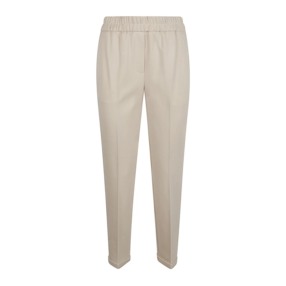 Via Masini 80 Crème Elastische Broek Zachte Pijp Beige Dames