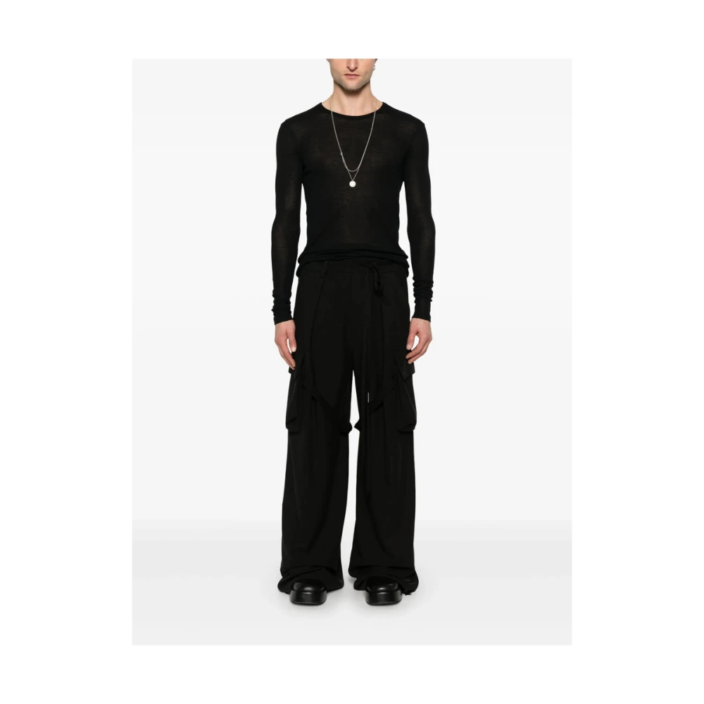 Ann Demeulemeester Zwart Geribbelde Ronde Hals Lange Mouw Black Heren