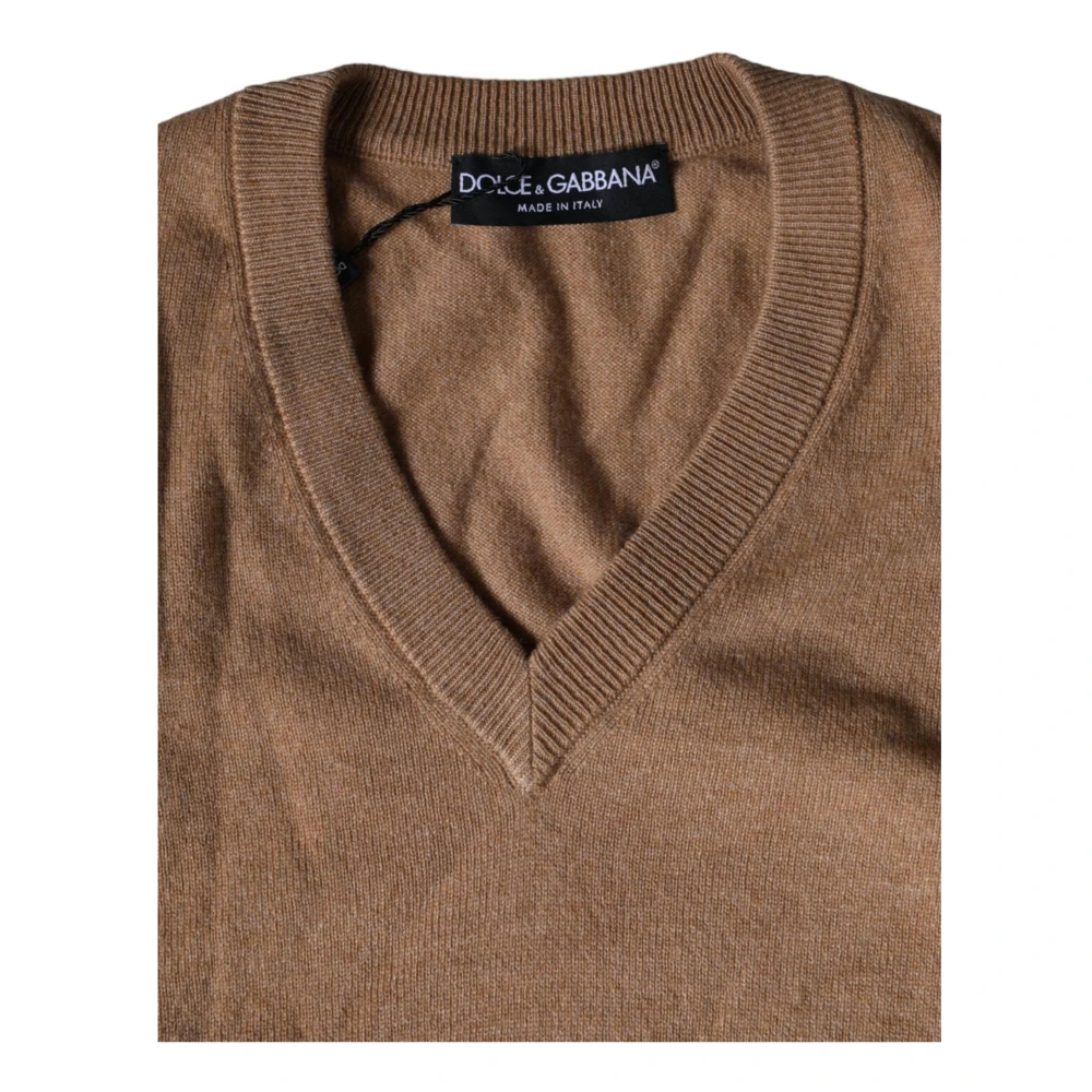 Dolce & Gabbana Luxe Cashmere V-hals Pullover Sweater Brown Heren