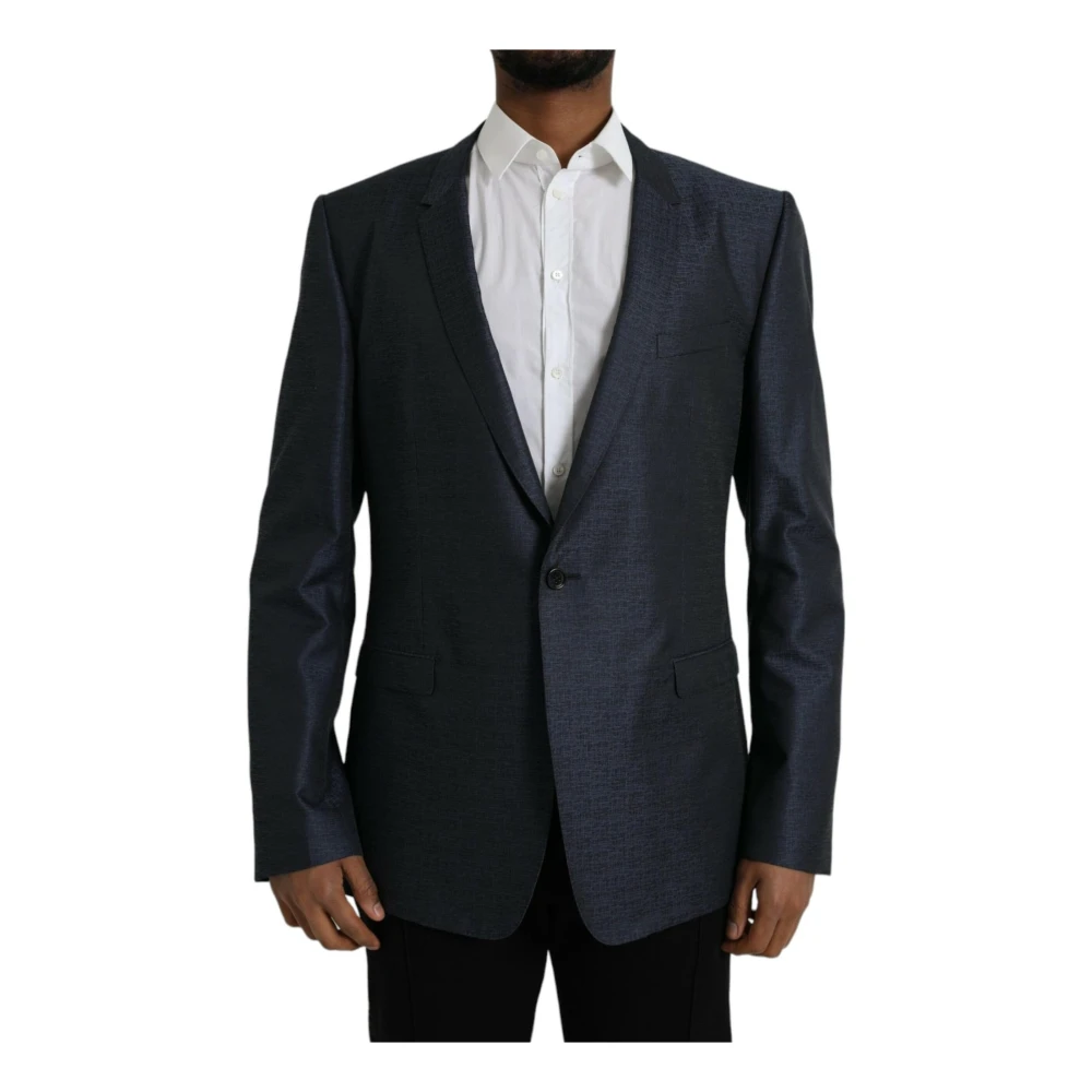 Dolce & Gabbana Blauwe Wollen Jas Gold Single-Breasted Blazer Blue Heren