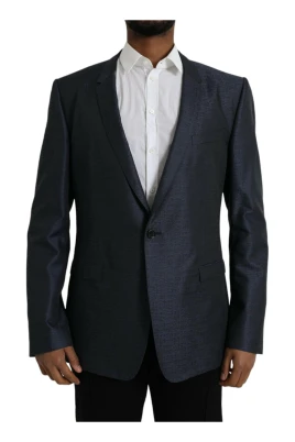Blå Ull Blazer Enkelknäppt