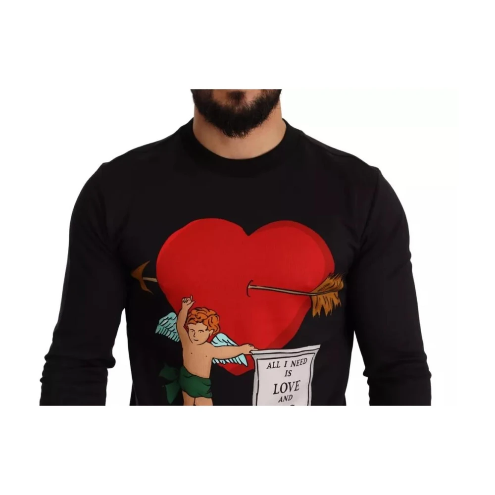 Dolce & Gabbana Cupid Print Logo Hoodie Sweatshirt Black Heren