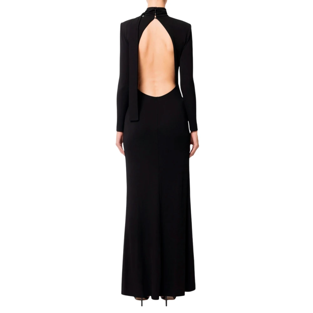 Elisabetta Franchi Elegante Lange Avondjurk met Juweelversieringen Black Dames