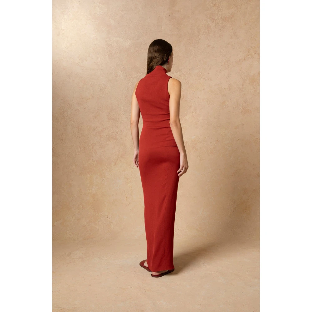 Cortana Rode Midi Jurk met Asymmetrische Halslijn Red Dames