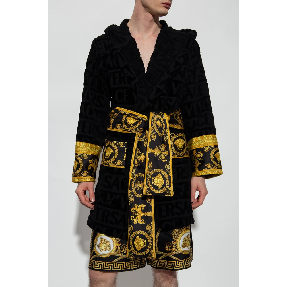 Versace Gestreepte badjas Black Heren