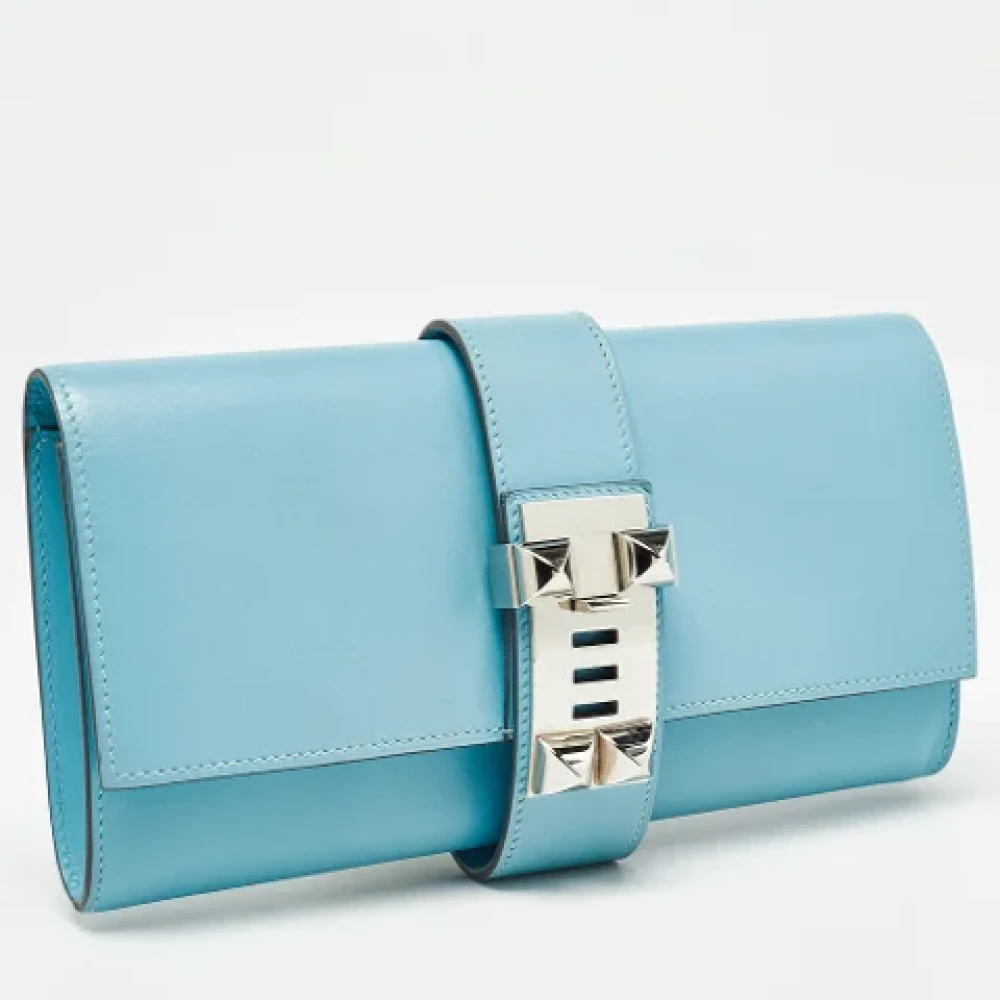 Hermès Vintage Pre-owned Leather clutches Blue Dames