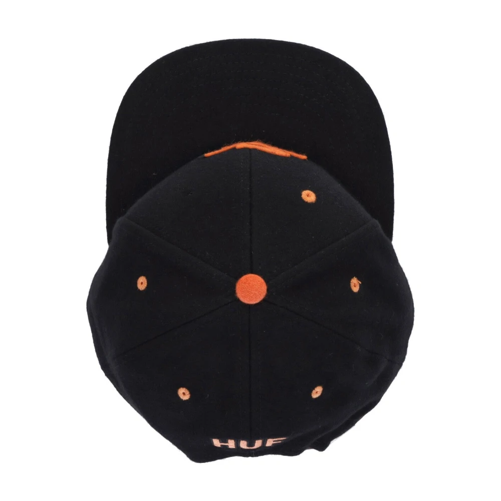 HUF Zwarte platte klep pet met leren sluiting Black Heren