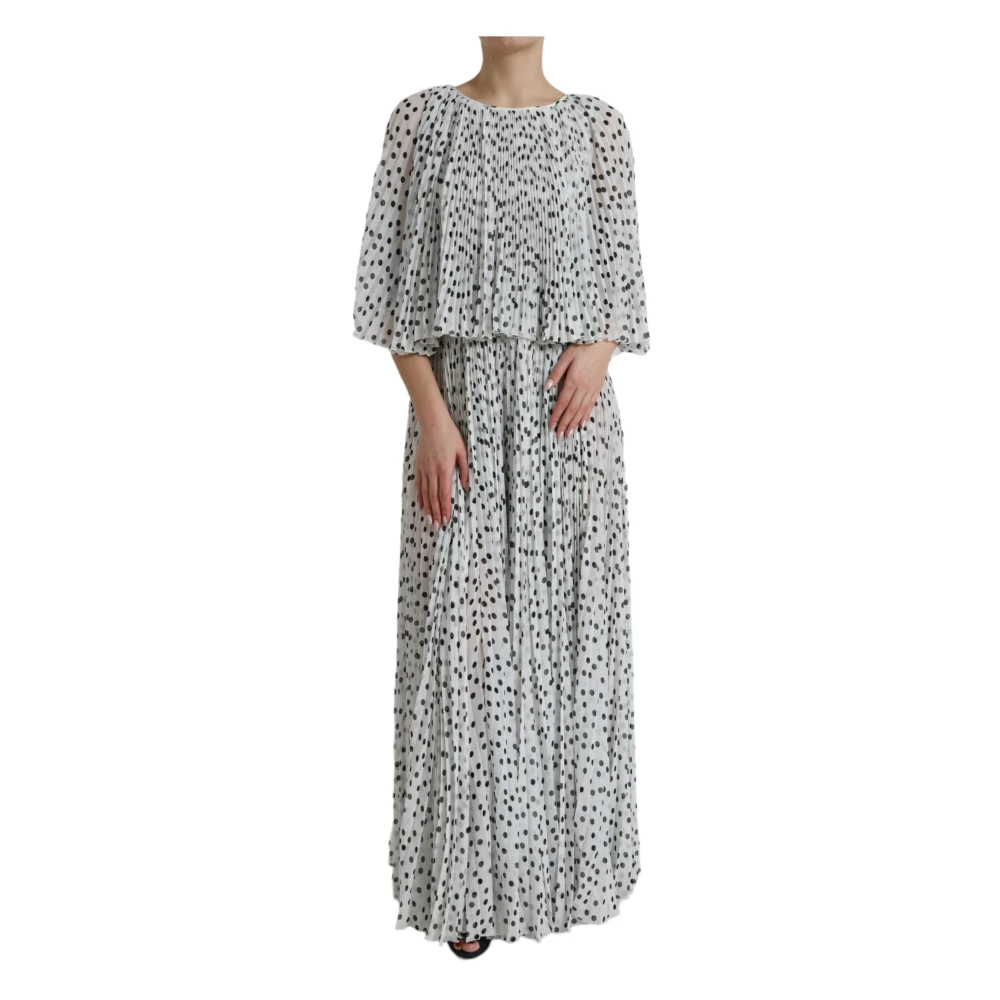 Dolce & Gabbana White Polka Dot A-Line Pleated Maxi Dress - Female - Maxi Dresses - White - S - Dresses