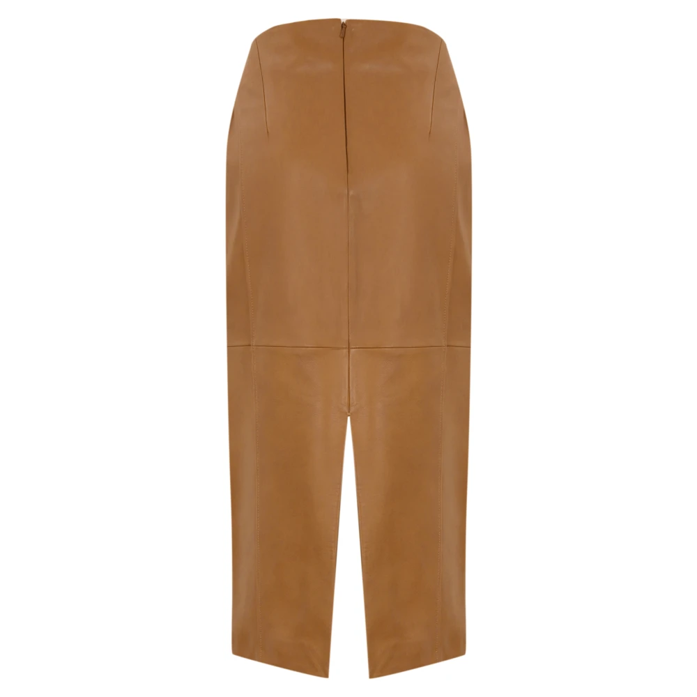 Max Mara Studio Leren bruine rok met voorsplit Brown Dames