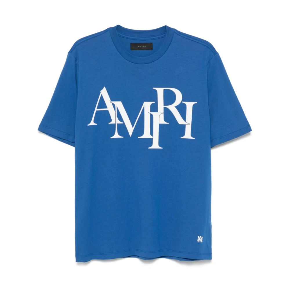 Amiri Staggered Logo T-shirt Blue Heren