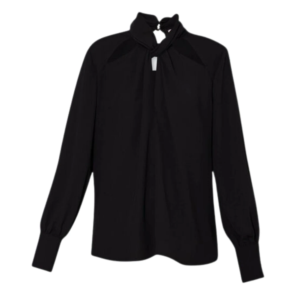 Liu Jo Zwarte Blouse met Strik Kraag Black Dames
