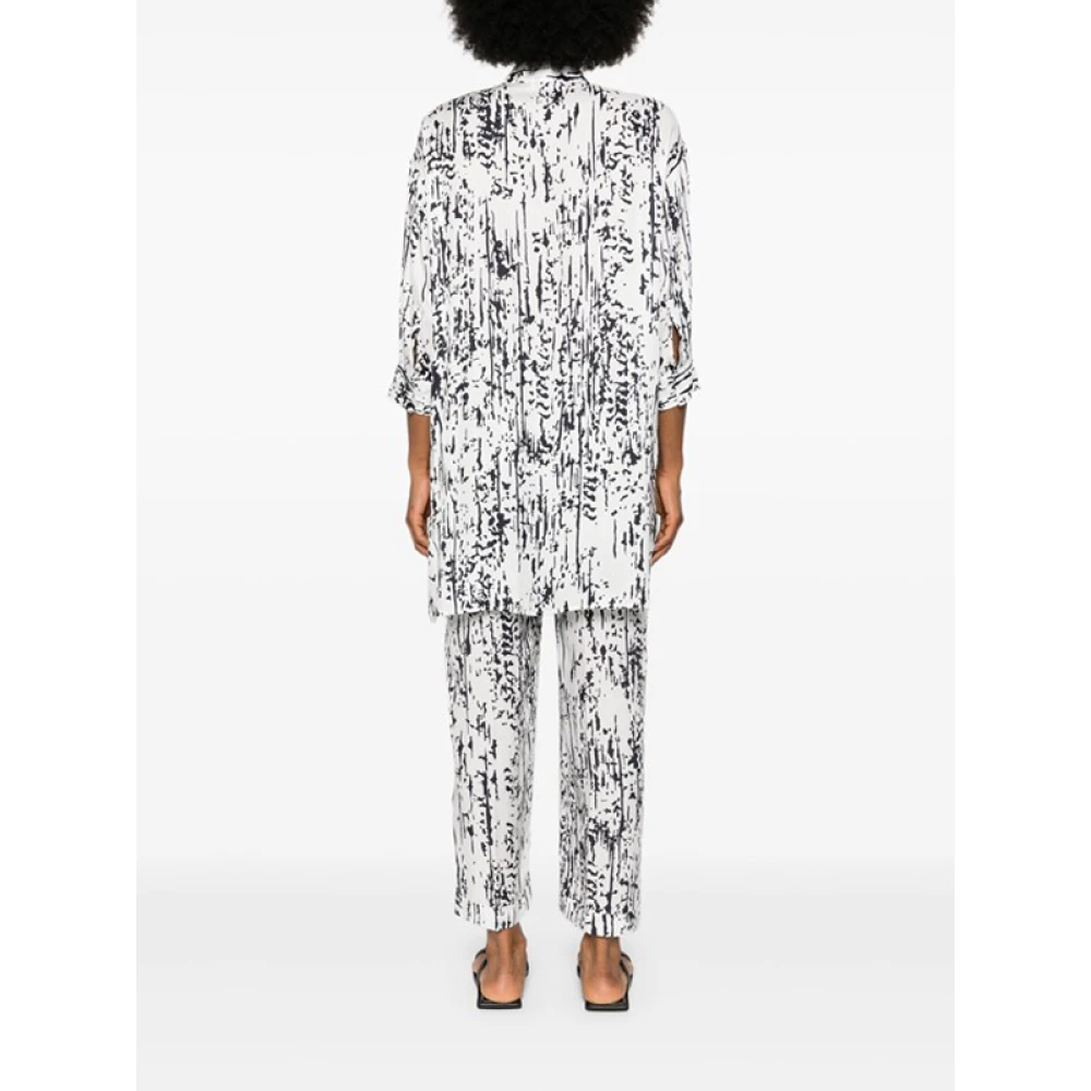 PESERICO Abstract Print Satijnen Overhemd White Dames