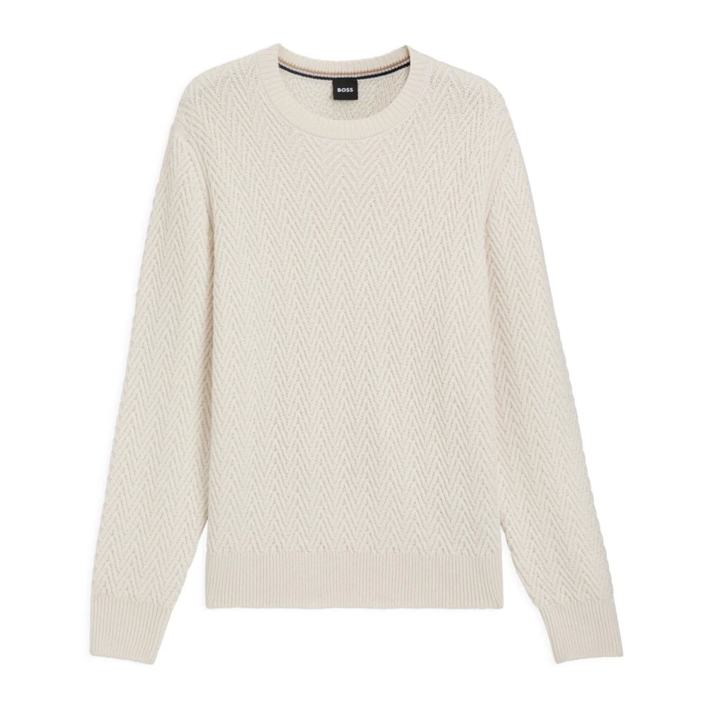Hugo Men's White Elegant H-Hitalo Jumper - Round-Neck Knitwear - M - Knitwear